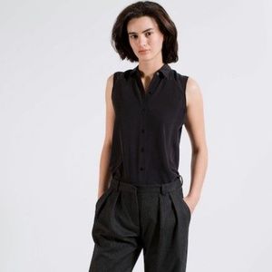 Everlane Silk Sleeveless Button Button-Down, black